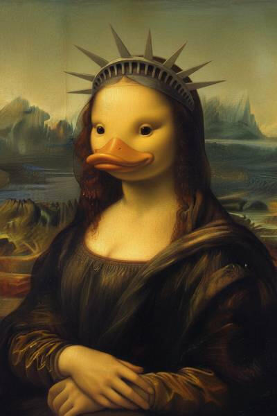 Art of Mona Lisa painitng with Yellow Rubber Duck head